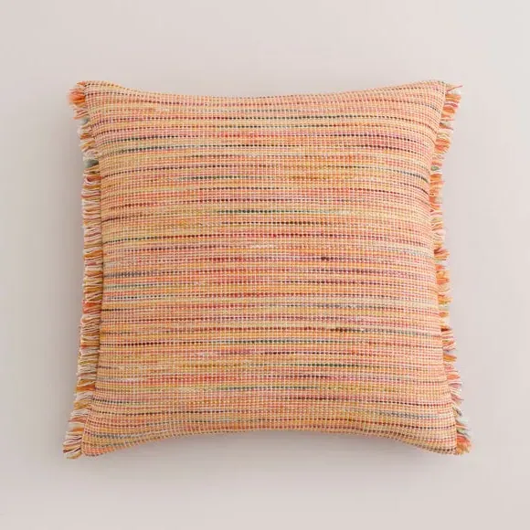 Square Cushion with Fringe - Orange, Cotton