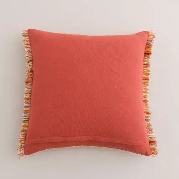 Square Cushion with Fringe - Orange, Cotton