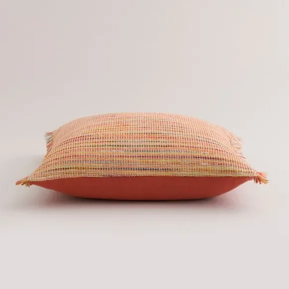 Square Cushion with Fringe - Orange, Cotton