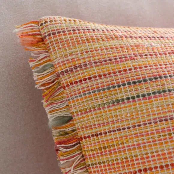 Square Cushion with Fringe - Orange, Cotton