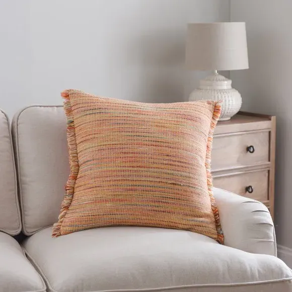 Square Cushion with Fringe - Orange, Cotton