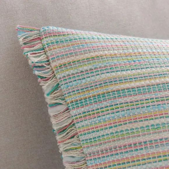 Square Cushion with Fringe - Pastel, Cotton