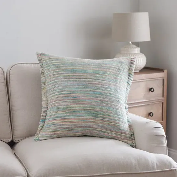Square Cushion with Fringe - Pastel, Cotton