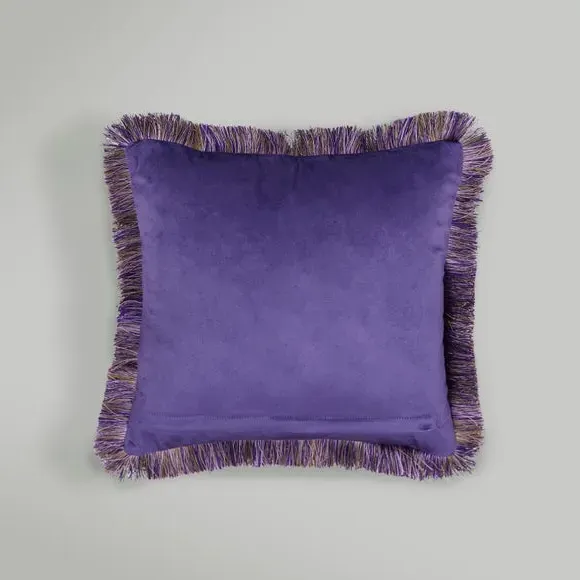 Square Cushion with Fringe - Purple, Floral