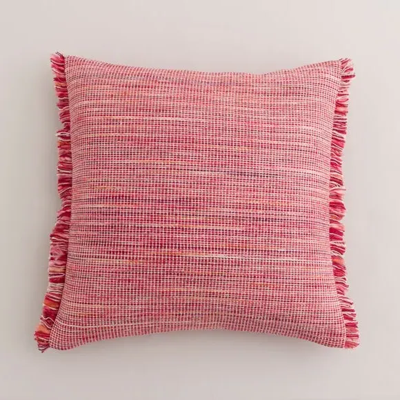 Square Cushion with Fringe - Red, Cotton