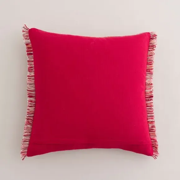 Square Cushion with Fringe - Red, Cotton