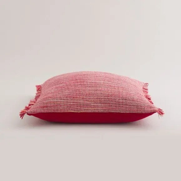 Square Cushion with Fringe - Red, Cotton