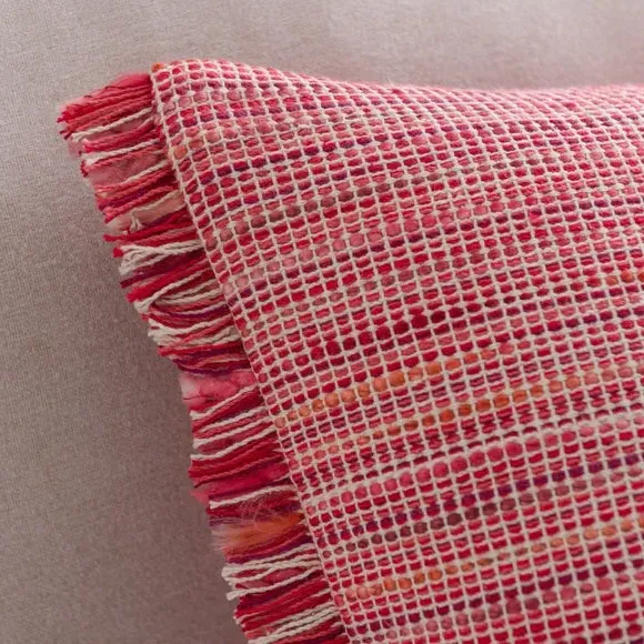 Square Cushion with Fringe - Red, Cotton