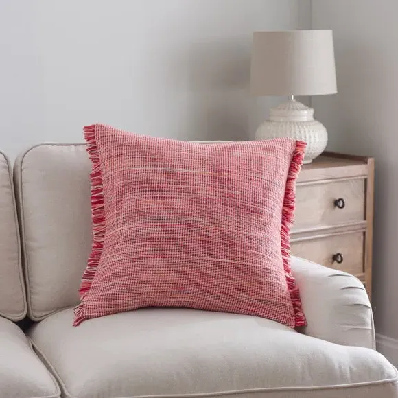 Square Cushion with Fringe - Red, Cotton