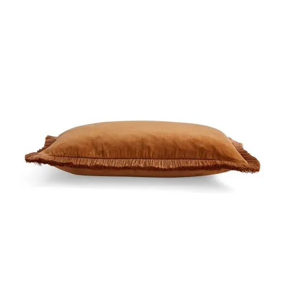 Square Cushion with Fringe Trim - Caramel, Cotton