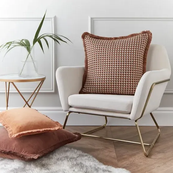 Square Cushion with Fringe Trim - Caramel, Cotton
