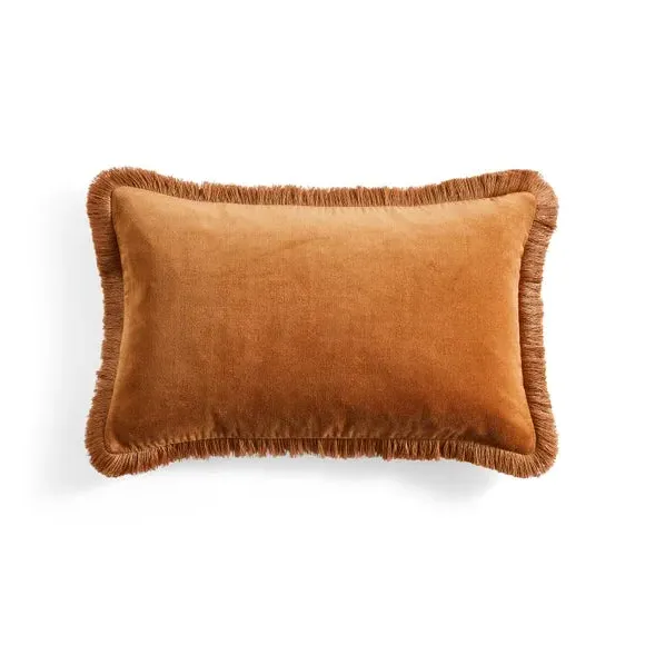 Square Cushion with Fringe Trim - Caramel, Cotton image