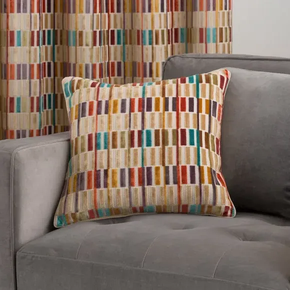 Square Cushion with Geometric Pattern - Natural, Velvet