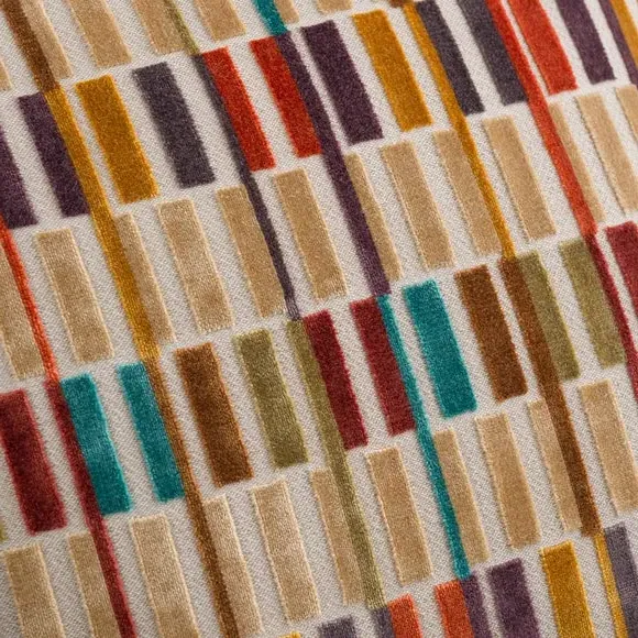 Square Cushion with Geometric Pattern - Natural, Velvet