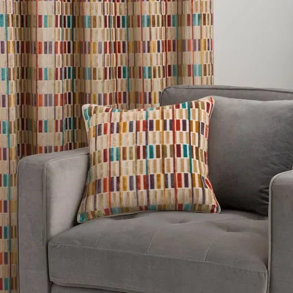 Square Cushion with Geometric Pattern - Natural, Velvet image
