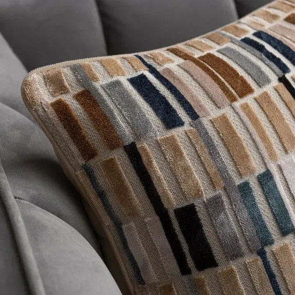 Square Cushion with Geometric Pattern - Navy, Velvet