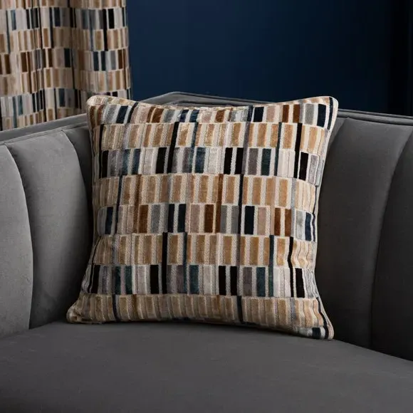 Square Cushion with Geometric Pattern - Navy, Velvet