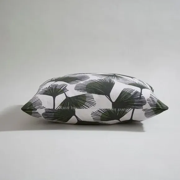 Square Cushion with Ginko Print - Natural, Cotton