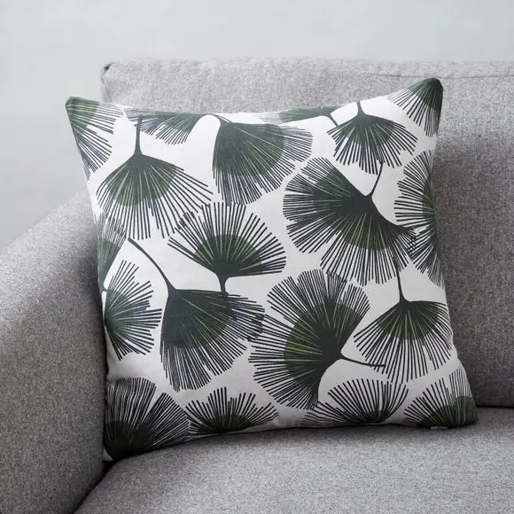 Square Cushion with Ginko Print - Natural, Cotton image