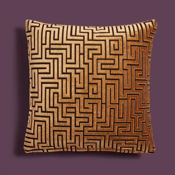 Square Cushion with Greek Key Pattern - Gold