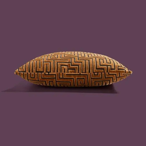 Square Cushion with Greek Key Pattern - Gold