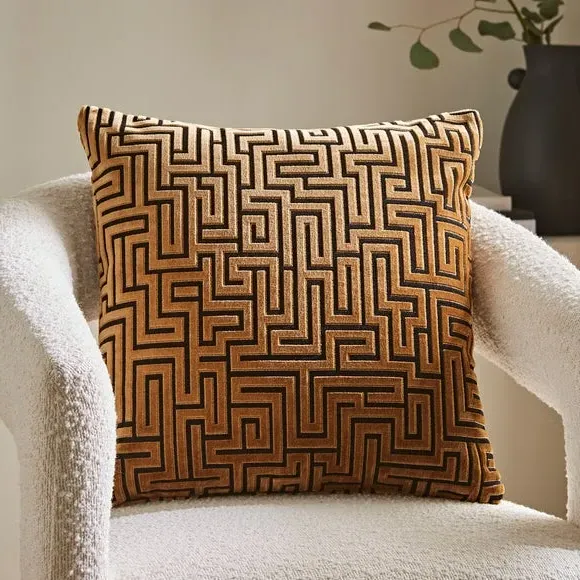 Square Cushion with Greek Key Pattern - Gold image