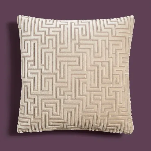 Square Cushion with Greek Key Pattern - Natural