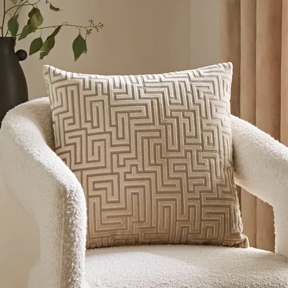 Square Cushion with Greek Key Pattern - Natural