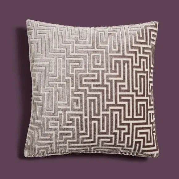 Square Cushion with Greek Key Pattern - Silver