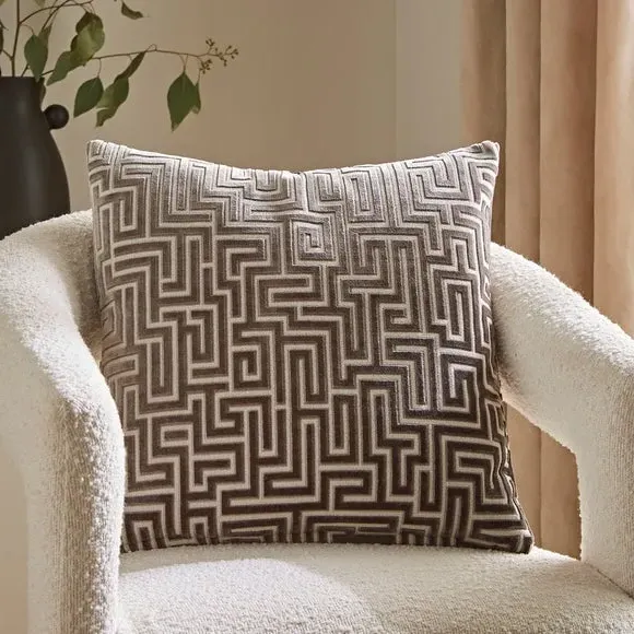 Square Cushion with Greek Key Pattern - Silver