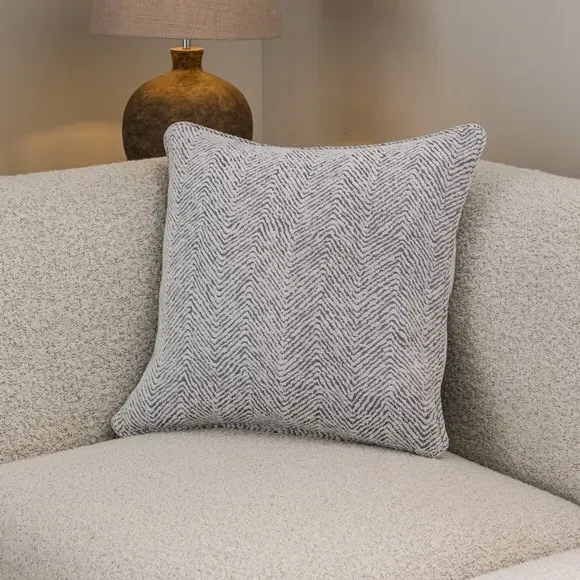 Square Cushion with Herringbone - Silver, Chenille