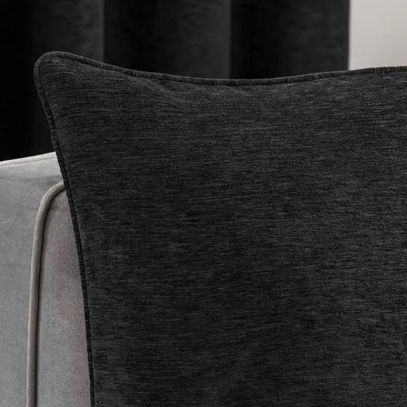 Square Cushion with Hollow Fibre Fill - Black, Chenille