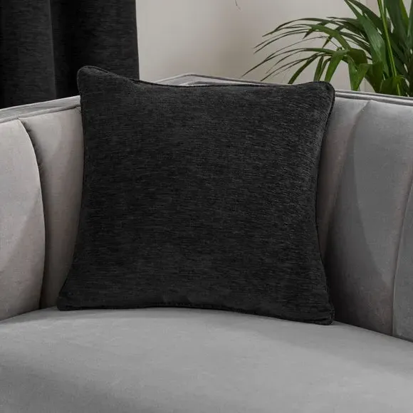 Square Cushion with Hollow Fibre Fill - Black, Chenille image