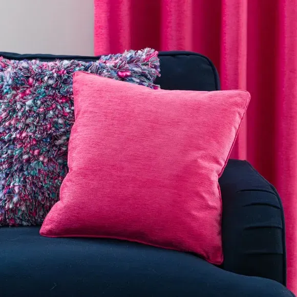 Square Cushion with Hollow Fibre Fill - Magenta, Chenille