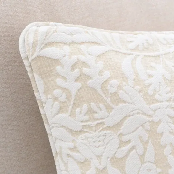 Square Cushion with Jacquard Design - Natural, Chenille