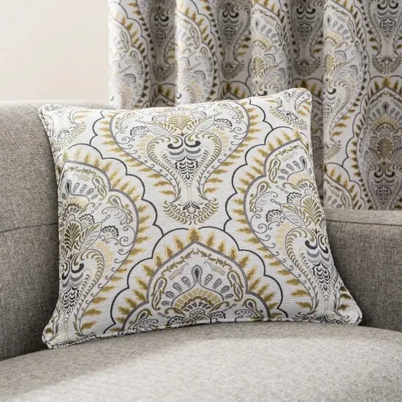 Square Cushion with Jacquard Design - Ochre