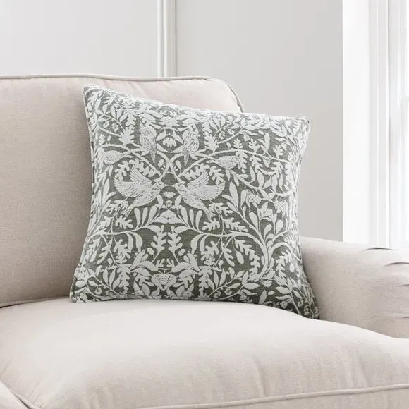 Square Cushion with Jacquard Design - Olive, Chenille