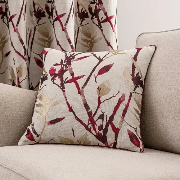 Square Cushion with Jacquard Design - Red