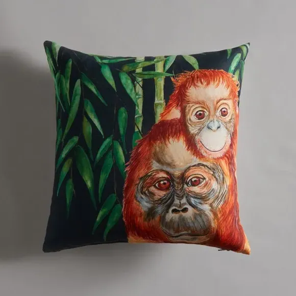 Square Cushion with Jungle Print - Multicolor