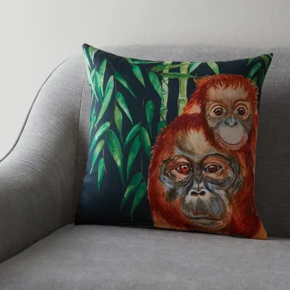 Square Cushion with Jungle Print - Multicolor