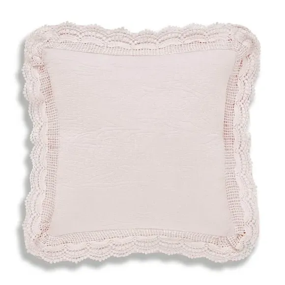 Square Cushion with Lace Trim - Blush, Cotton image