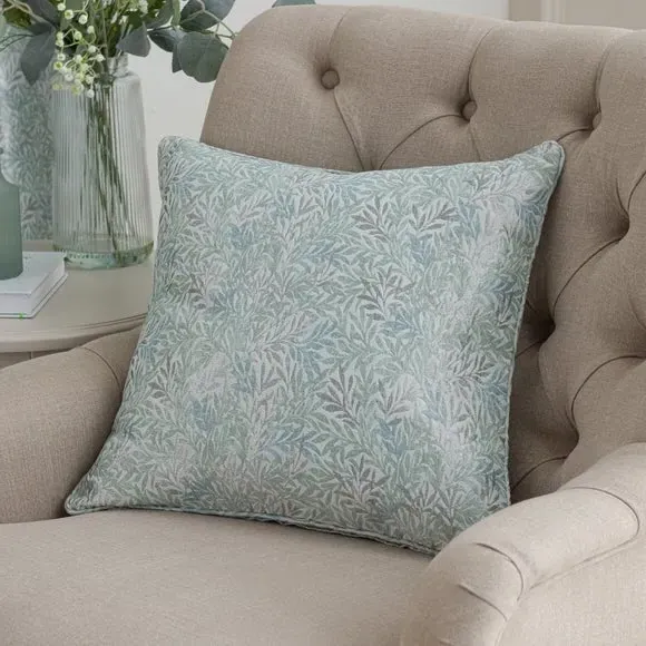 Square Cushion with Leaf Design - Duck Egg, Jacquard image