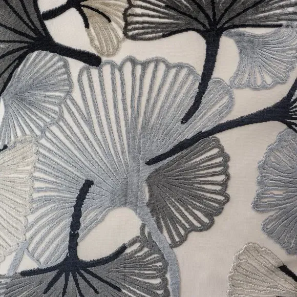 Square Cushion with Leaf Design - Grey, Velvet