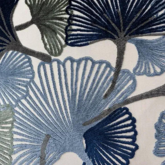 Square Cushion with Leaf Design - Navy, Velvet
