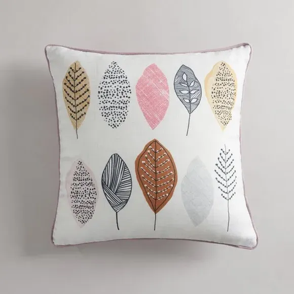 Square Cushion with Leaf Print - Multicolor