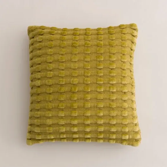 Square Cushion with Looped Detail - Chartreuse, Velvet