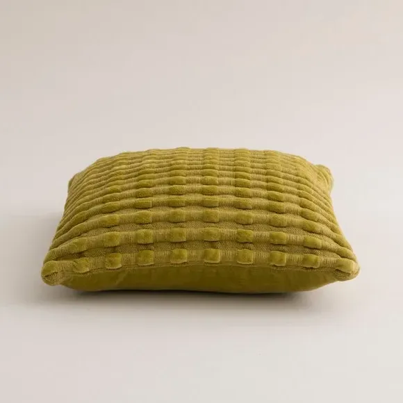 Square Cushion with Looped Detail - Chartreuse, Velvet