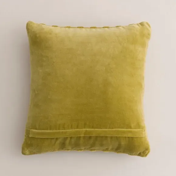 Square Cushion with Looped Detail - Chartreuse, Velvet