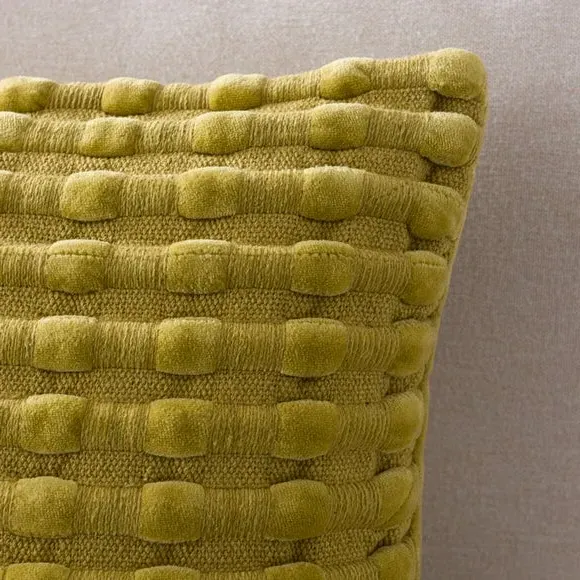 Square Cushion with Looped Detail - Chartreuse, Velvet