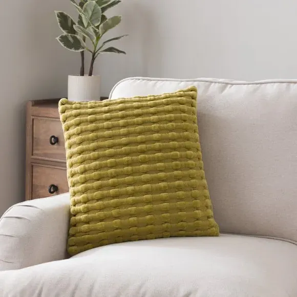 Square Cushion with Looped Detail - Chartreuse, Velvet